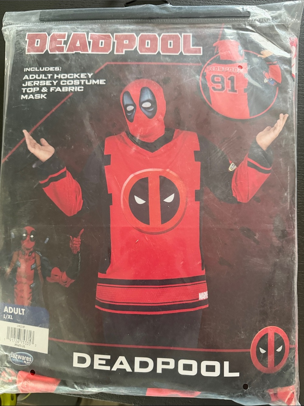 Marvel Deadpool Red and Black Hockey Jersey Costume with Mask